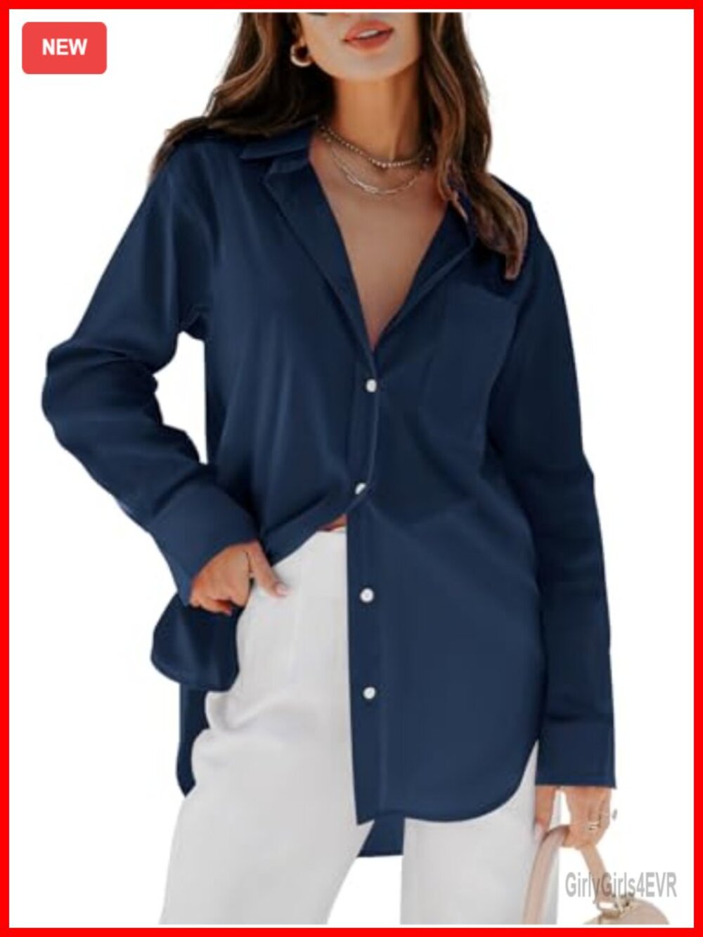 Oversized Button Down Shirt Women Long Sleeve Wrinkle-Free Blouse